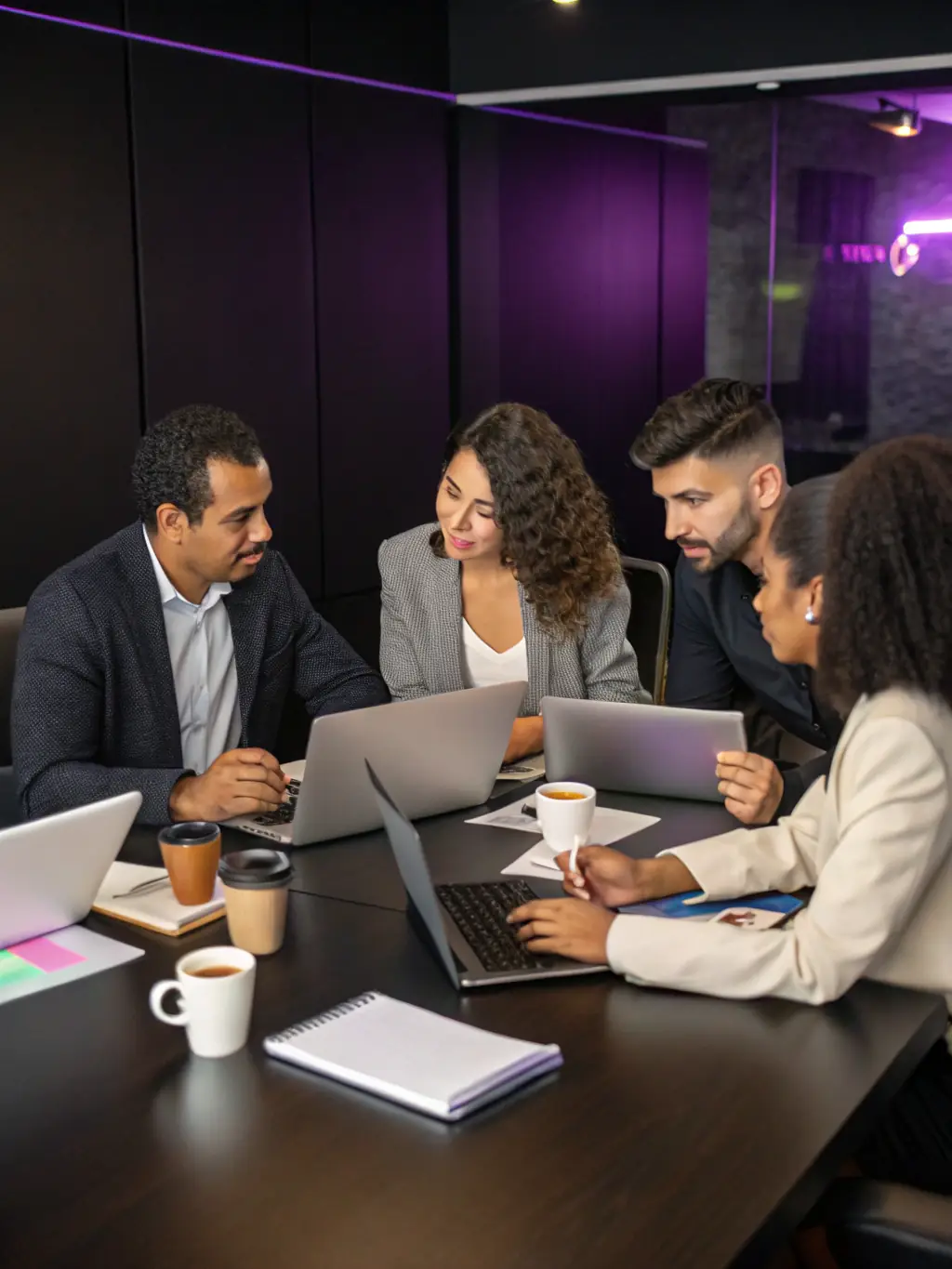 A Redline Consultants team is shown in a video conference call, strategizing with a client before a major industry event. The atmosphere is collaborative and focused.