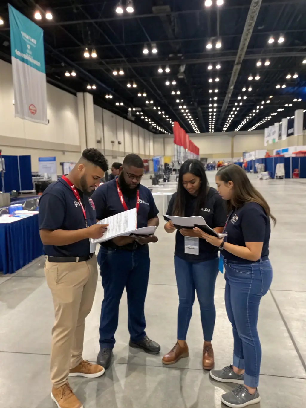 A team of Redline Consultants is shown setting up a booth at a major industry conference, ensuring every detail is perfect for showcasing the client's brand.